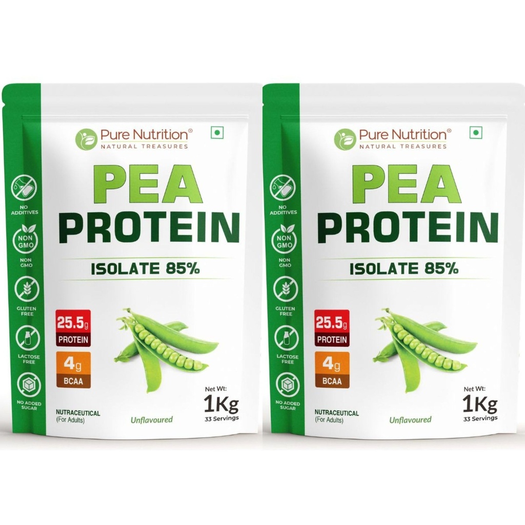 Pure Nutrition Pea Protein Isolate Powder | Plant Based Protein Powder with Pure Pea Protein Isolate | Vegan Protein Powder for Muscle Recovery & Strength Support | Dairy Free & Gluten Free Plant Protein for Men & Women - 1kg ( Pack of 2 ) Unflavoured