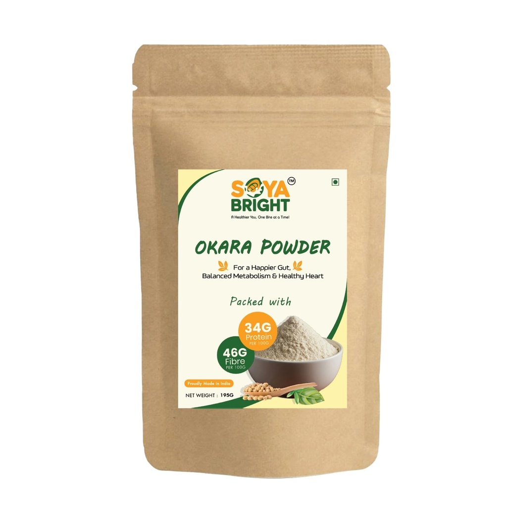 Soya Bright Okara Powder 195g (Pack of 1) | High Fiber Soy Superfood | Plant Protein | Preservative Free | Vegan | Gluten Free Soy Pulp Powder