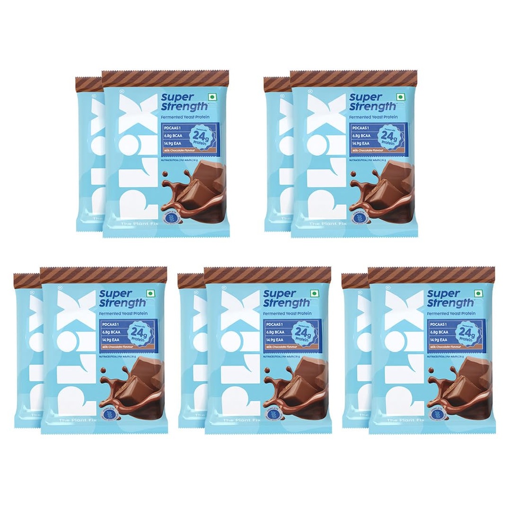 PLIX THE PLANT FIX Super Strength Fermented Yeast Protein | Pack of 10 Milk Chocolate Flavour| (36gm Each)| 24g Protein/Serve |