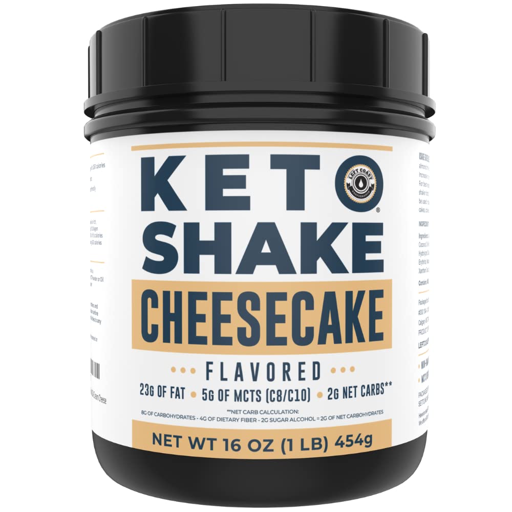 16oz Cheesecake Keto Meal Replacement Shake - Low Carb Keto Protein Powder Mix, High Fat Protein Shake with MCTs from Coconut Oil Powder, Collagen Peptides and Real USA Cream Cheese - 2 Net Carbs