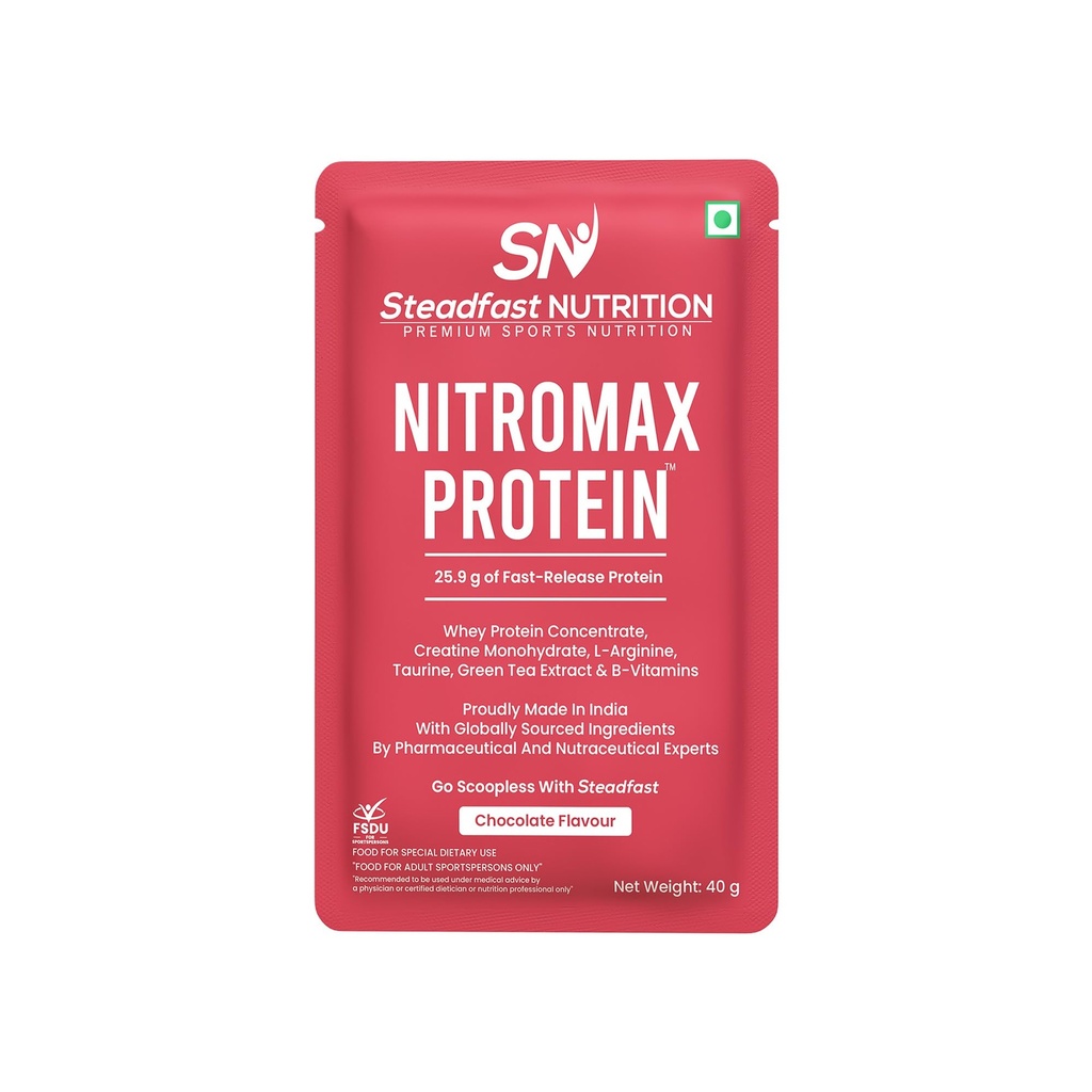 Steadfast Nutrition Nitromax Protein 25.9g Fast Releasing Protein Increases Muscle pump strength Lean Muscle (Chocolate, 60 Sachets, 2400g)