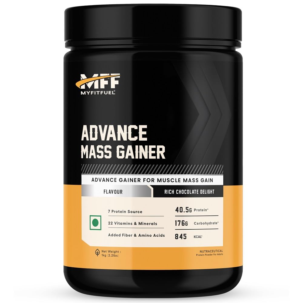 MyFitFuel Advance MFF Mass Gainer (3:1 Carb Protein Ratio) | 1Kg, 26 Servings (Rich Chocolate Delight)