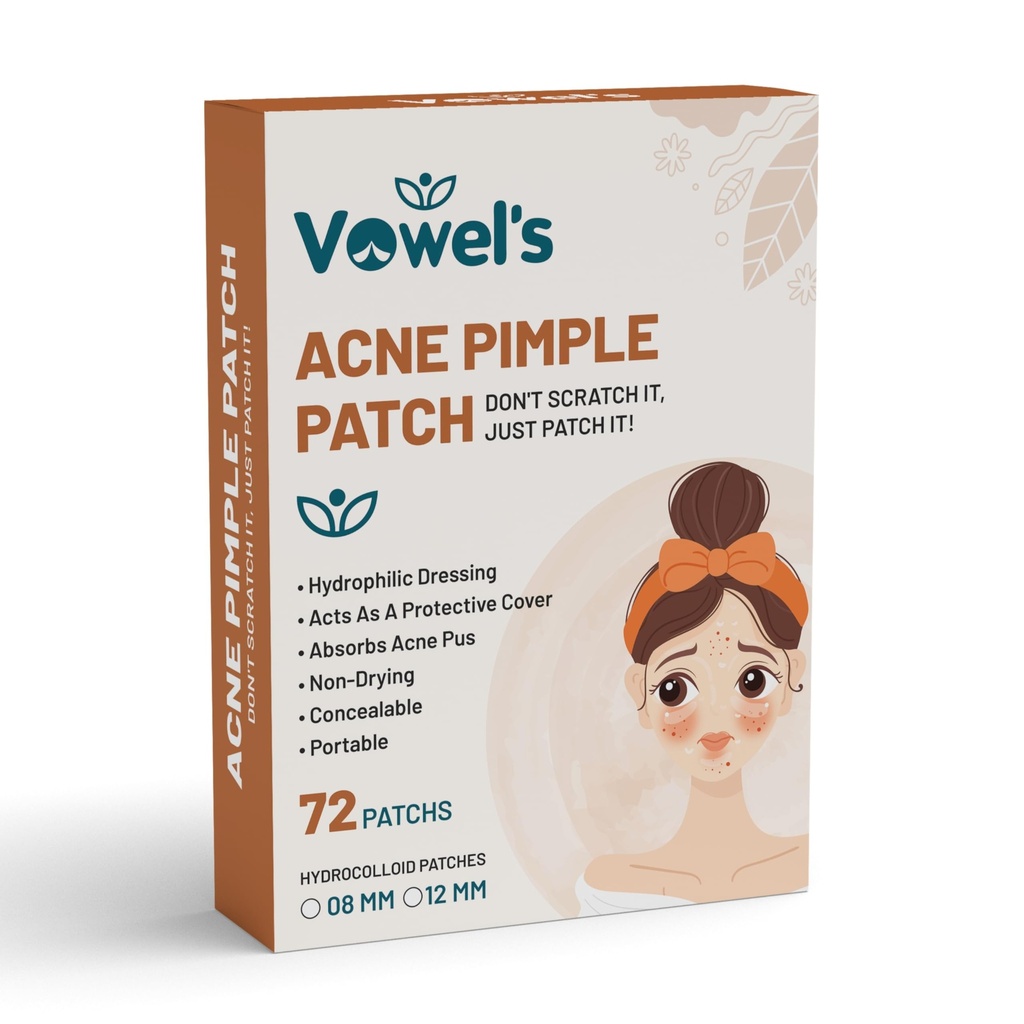Vowel’s Acne Pimple Patch | Hydrocolloid Acne Spot Treatment | Absorbs Pus & Oil | Non-Drying & Concealable | 72 Patches Includes Silicone Peeler & Cleaning Brush (8mm & 12mm)