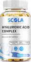 SCOLA Hyaluronic Acid Capsules - 250mg HA + 10,000mcg Biotin, 60 Vegan Capsules | Deep Hydration, Hair & Nail Support | Non-GMO Formula