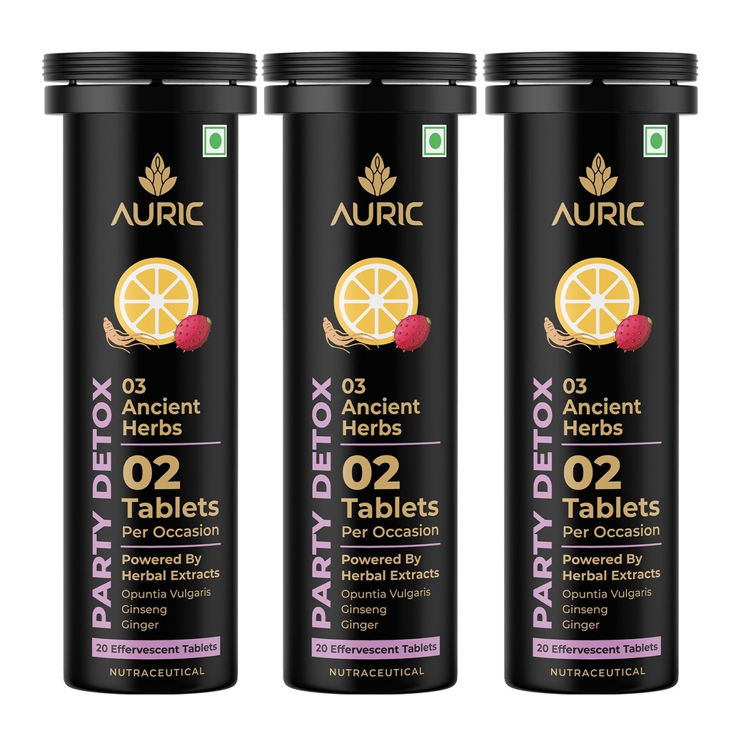 Auric Party Detox Effervescent Tablet - Drop, Fizz & Drink - 60 Tablets