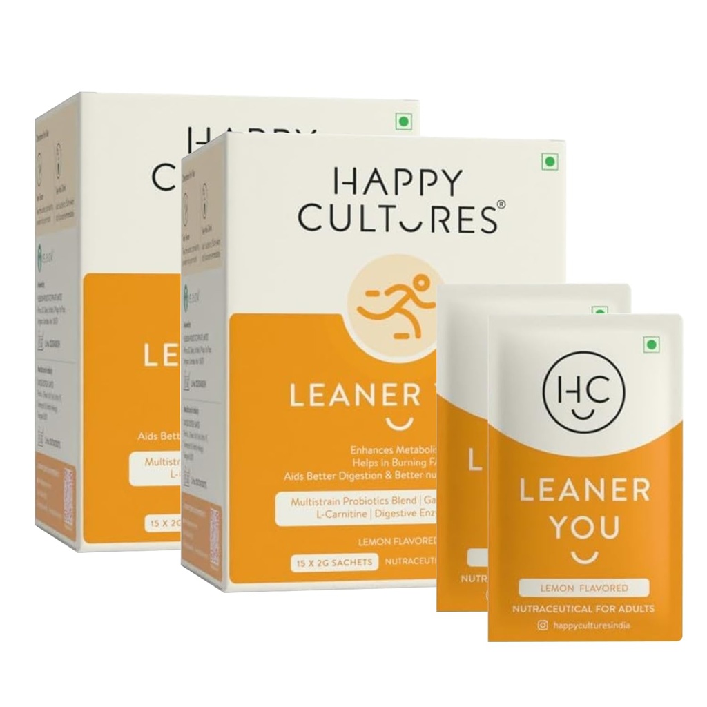 Happy Cultures Leaner you, enhances metabolism & reduces cravings, Probiotics + L carnitine + Garcinia Cambogia, helps weight management & digestion, Men & women, 30- day pack