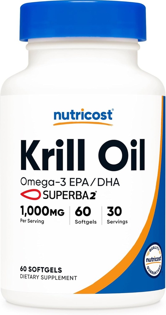Nutricost Krill Oil 1000mg, 60 Softgels - Omega-3 EPA-DHA Krill supplément huile, avec Superbakrill