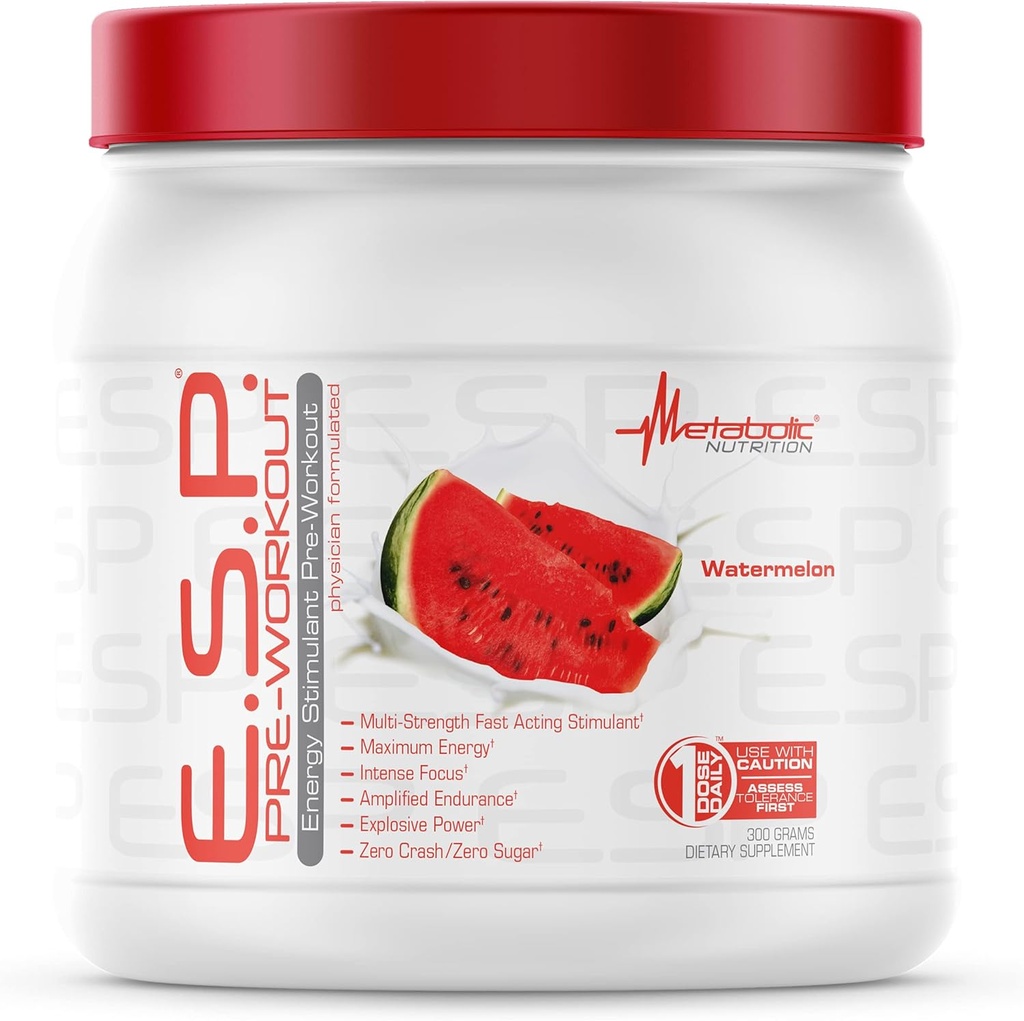 Metabolic Nutrition - ESP - İş üçün Stimulating, Pre Intra Workout, Energy & Endurance Stimulating, Natural, Safe & Mental Focus, Watermelon 300 Grams (90 Xidmət)