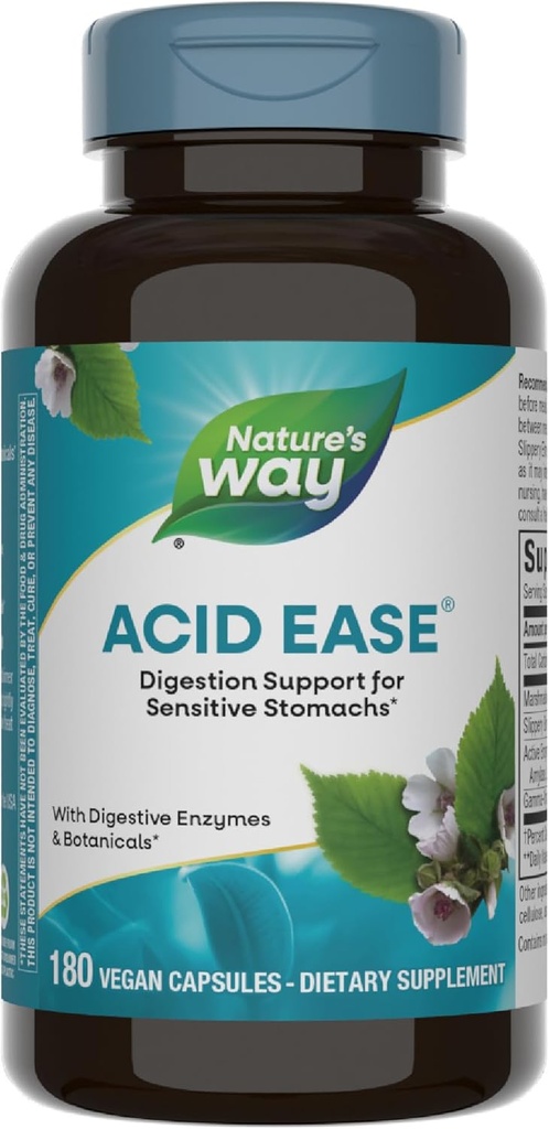 Naturens Way Acid-Ease Digestion Formel, Digestive Support Supplement för känsliga magar *, 180 Vegan kapslar