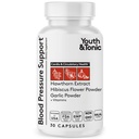 Youth & Tonic Natural Blood Pressure Support Supplement w/Hawthorn Hibiscus & High Potency Diuretic Herbs & Vitamins for Water Retention | 30 BP Capsules to Maintain a Good Health | Women & Men
