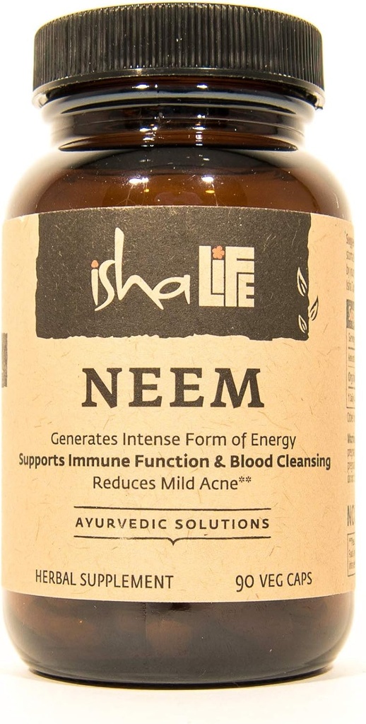 ISHA Organic Neem Supplement - Natural Ayurvedic Herbal Cleanser and Purifier: Növeli az immunitást - 90 Vegetáriánus kapszula, 900 mg
