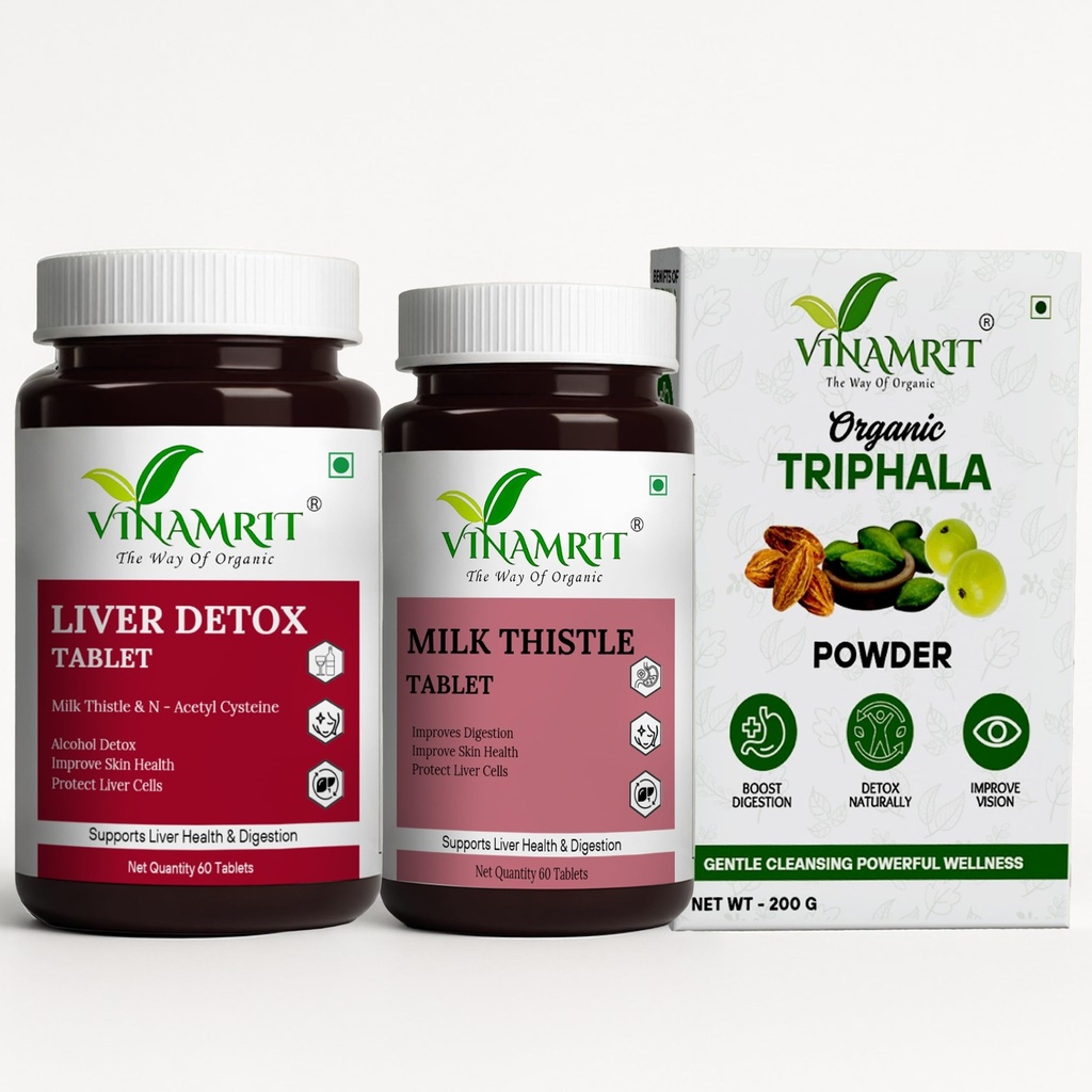 Liver Detox & Cleansing Pack | Herbal Liver Detox Capsules, Milk Thistle & Triphala Powder | Ayurvedic Liver Cleanse, Fatty Liver Support, Detox Supplement for Men & Women