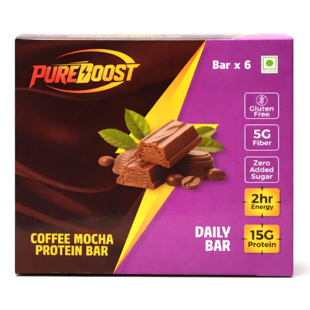 Coffee Mocha Protein Bar |15g Protein Energy Bar | Gluten Free High Fiber Healthy Snack | Zero Added Sugar Nutrition Bar | Pre & Post Workout Gym -50g (Pack of 6)