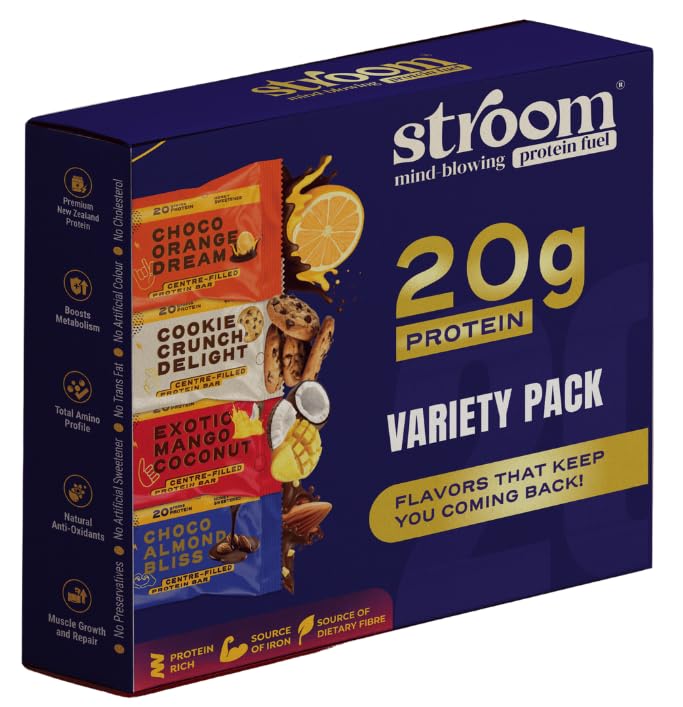 Stroom Centre-Filled Protein Bar Variety Pack, 20g Protein, 4 Assorted Flavours, 4 x 63g