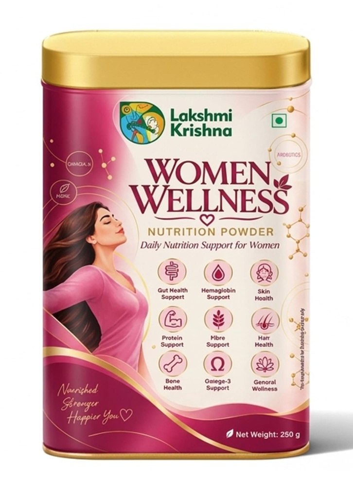 Lakshmi Krishna Naturals Women Wellness Nutrition Powder - Plant Based High Protein, Fibre, Omega 3, Probiotics & Botanical Blend Daily Drink Mix for Women (250g)