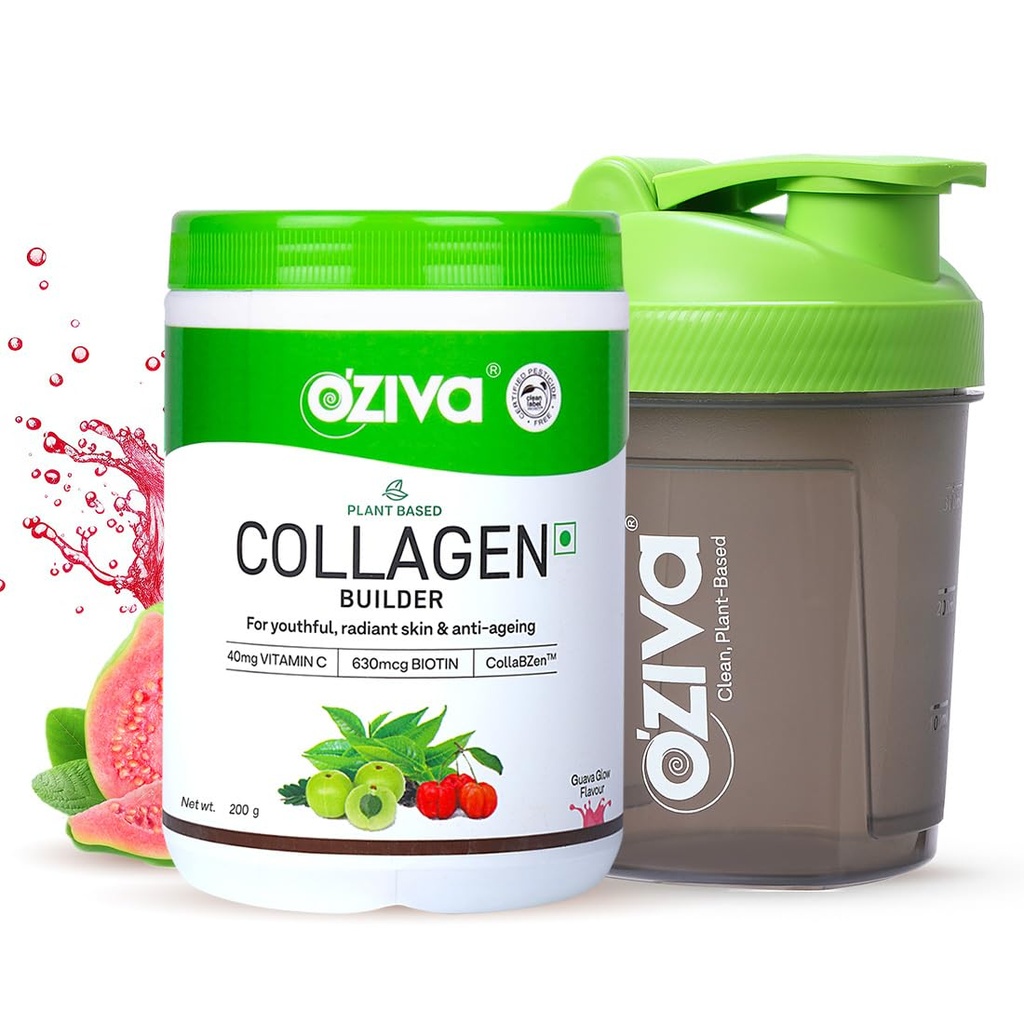 OZiva Vegan Collagen Powder, Skin, Hair & Nails, Biotin, Guava Glow, 200g