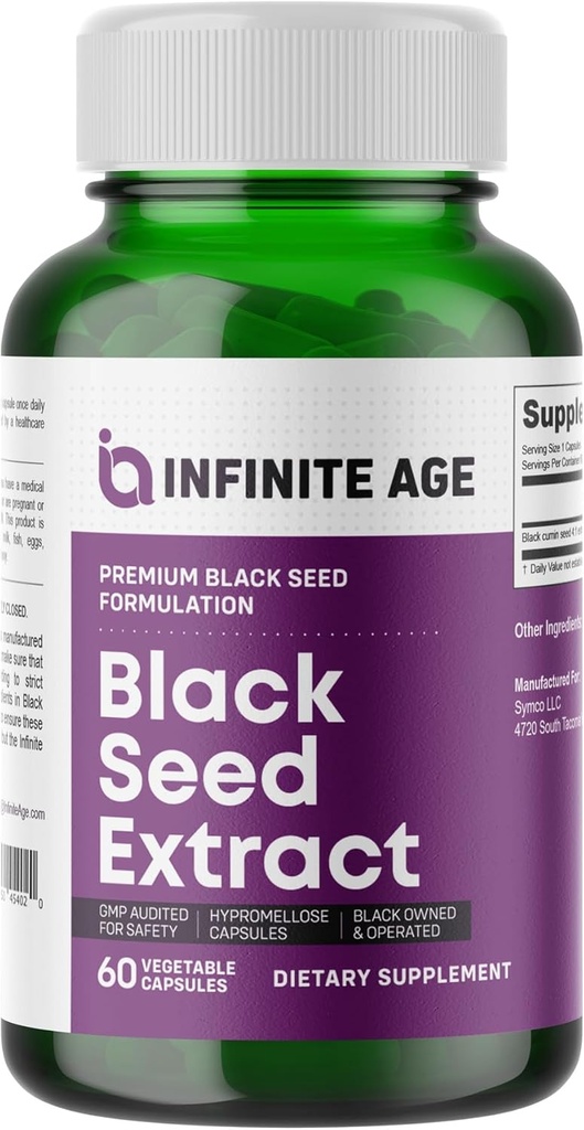 Infinite Age Dry Organic Black Seed Oil Extract Capsules, 60 Count - Nigella Sativa Ammune Booster untuk Optimal Skin, Hair, Memory, Focus, Brain Health and Imunity - Thymoquinone Suplemen