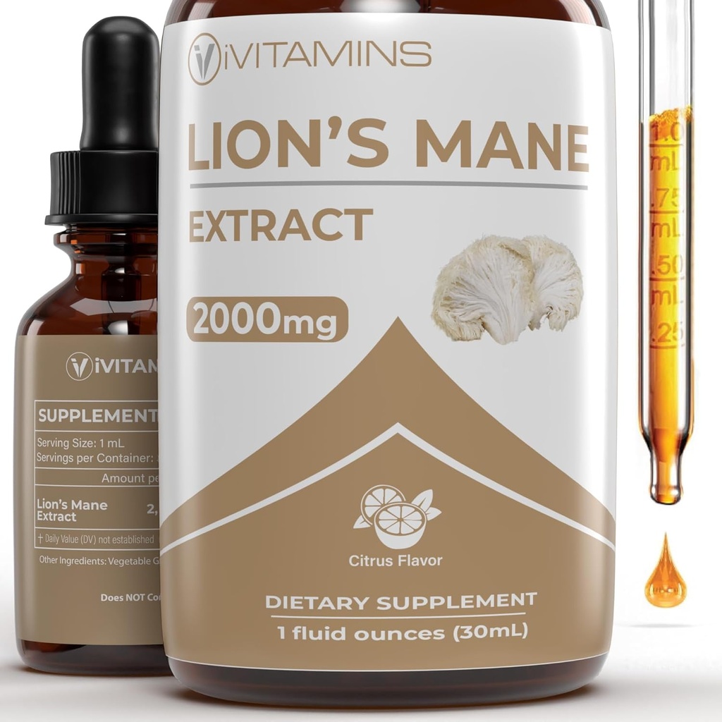 Lions Mane Liquid - Mane Tintura Mane de León para la memoria, Focus & Clarity - Lions Mane Suplemento - Lions Mane - Lion Mane Mushroom Suplemento - Nootropics Brain Support Suplemento - (1 Pack)