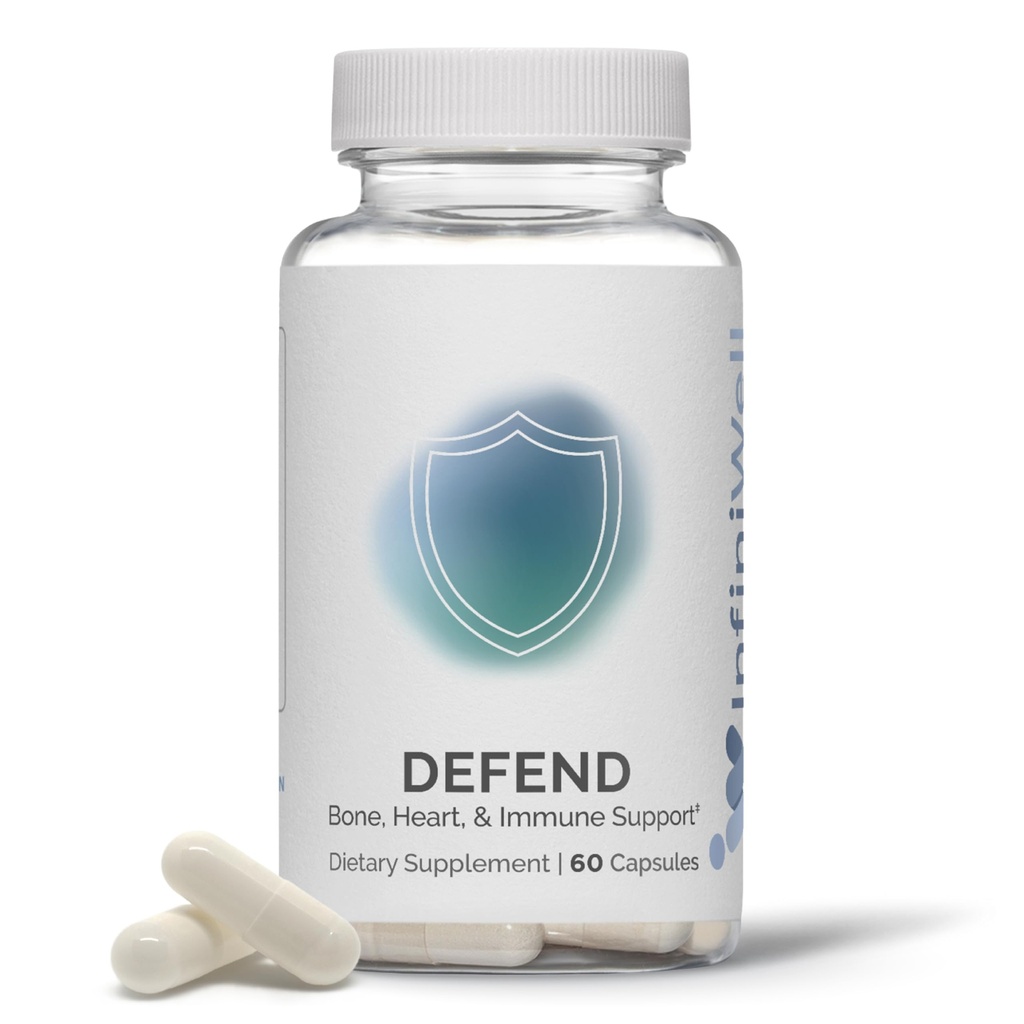 InfiniWell Defend Bone & Immune Support Supplement - Vitamin A, D3 & K2 Supplement - Bioavailable Ingredients in Active Nutrient Forms - Aid Bone Strength, Heart Health & More (60 Capsules)