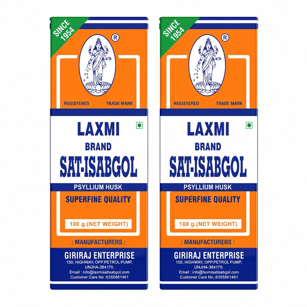 Laxmi Sat Isabgol Psyllium Husk Powder-100 gm (Pack of 2) | For Constipation Relief & Gut Health | High Fiber Supplement | Supports Easy Bowel Movement, Digestive Wellness & Bloating Relief | 100 gm (Pack of 2)
