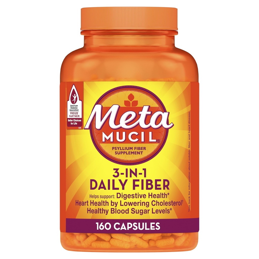 Metamucil Psyllium Husk Fiber Supplement, 3-in-1 for Digestive Health, Plant Based, 160 Count, Pack of 2
