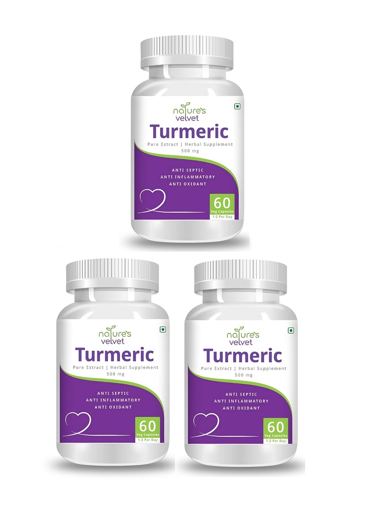 Natures Velvet Lifecare Pure Extract Turmeric/Curumin 500mg, 60 Veggie Capsules - Pack of 3