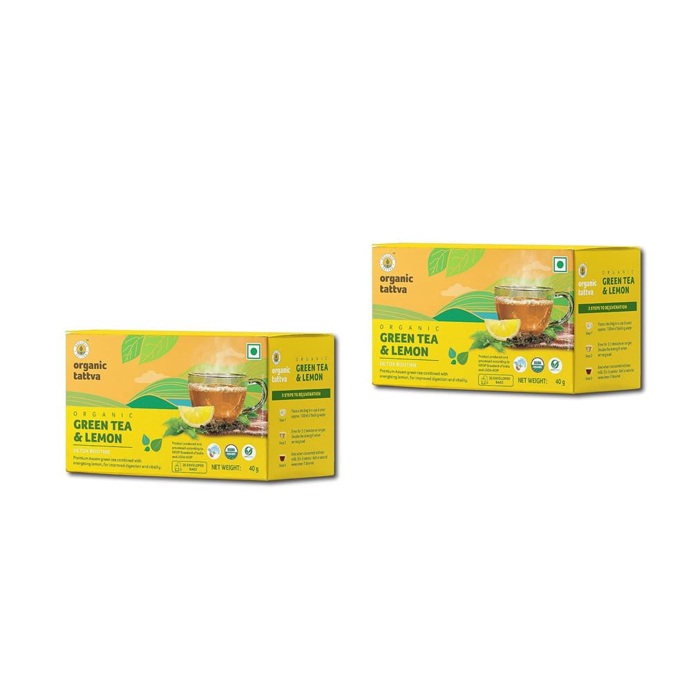Organic Tattva Green Tea and Lemon 20 Tea Bags, (40g Each), Pack of 2
