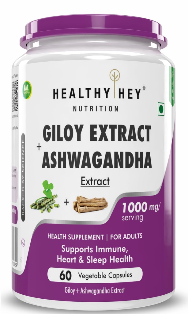 Healthyhey Nutrition Giloy Extract plus Ashwagandha Extract - Support Immunity-60 veg. capsules