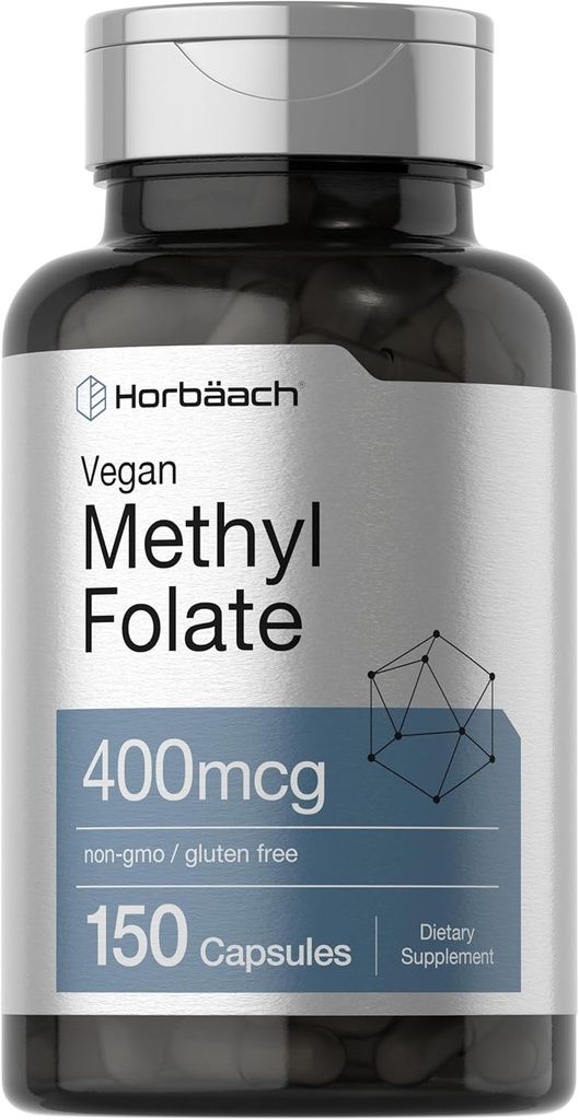 Horbäach Metilfolāts 400 μg - 150 Vegan kapsulas - ne- GMO, bez lipekļa - - uztura bagātinātājs