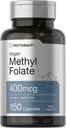 Horbäach 메틸 Folate 400 mcg | 150 Vegan 캡슐 | 비 GMO, 글루텐 무료 | 다이어트 보충교재