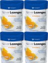 Silver Lozenges with Vitamin C - Premium Nano Silver 60 PPM Colloidal Silver, Organic Honey and Vitamin C Mineral Supplement Drops to Support Immune System, Soothe Cough & Throat - Pack of 4