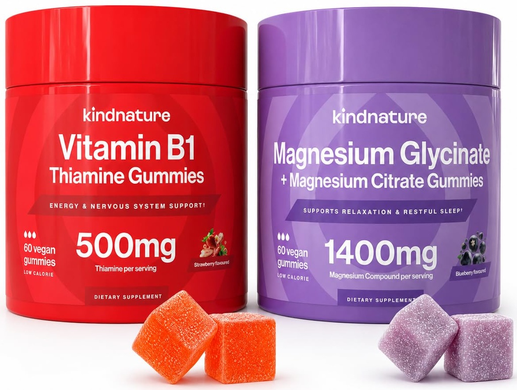 KINDNATURE Power Duo: Magnesium & Vitamin B1 Gummies Bundle – Enhanced Energy & Nerve Support, Delicious & Chewable