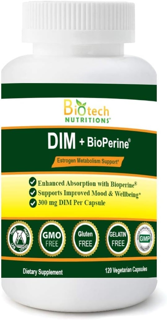 DIM dodatek 300 mg DIM Diindolylmethan Plus BioPerine 120 Days Supply Made in USA 120 Zeleninové kapsle (120)