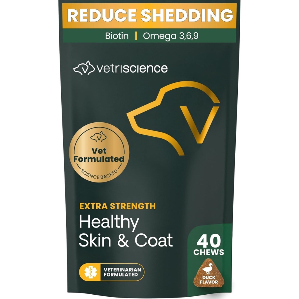 VetriScience Omega Plus Advanced Skin Supplement for Dogs Fish Oil Supplement for Itchy Skin with Omegas 3, 6, 9 Fatty Acids and Added Nutrients