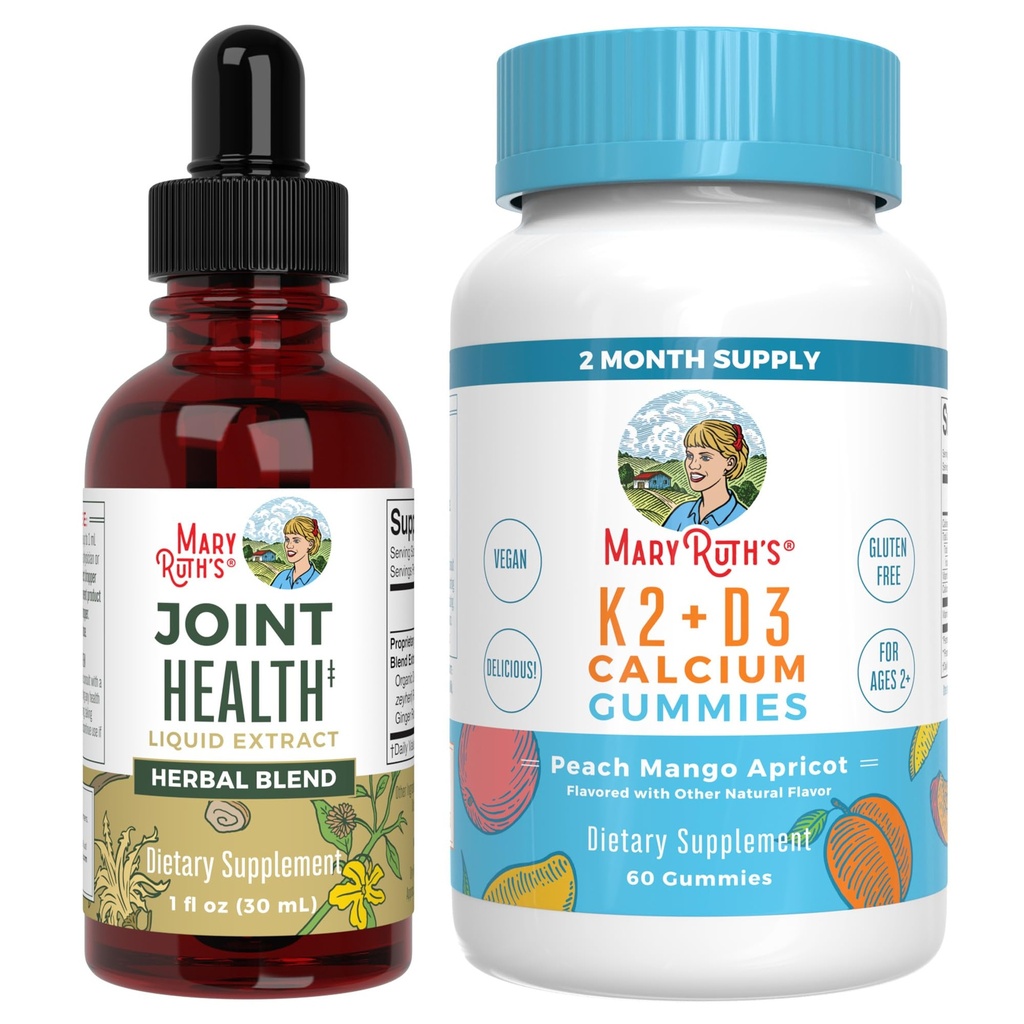 MaryRuth Organics Joint Health Liquid Drops & Vitamin K2+D3 Gummies (Peach Mango and Apricot) | Label Project Verified | Vitamins for Calcium, Joints, and Bone Support | Vegan, Non-GMO, Gluten Free