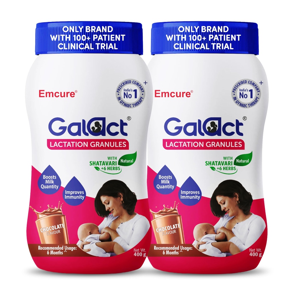 Galact Lactation Granules 400g X 2 | India's Only Brand with 100+ Patient Clinical Trial | Lactation Supplement for Breastfeeding | 4X Milk Boost | Shatavari & 6 Herbs | 40 Days Pack | Chocolate