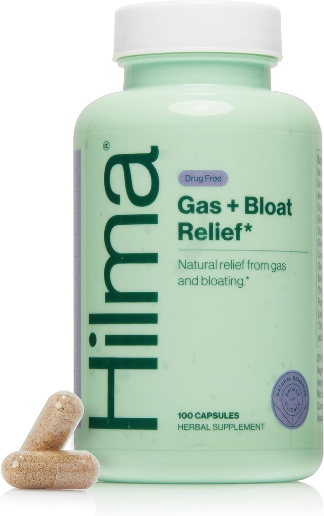Hilma gás natural e bloating alívio com limão Balm, Funcho e folha de hortelã, Doutor formulado com ingredientes orgânicos, 100 Cápsulas Vegan