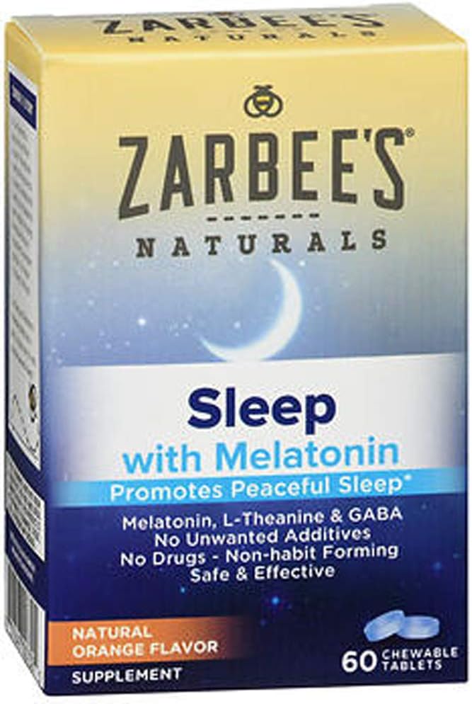 Zarbee's Naturals Sleep Melatonin, Orange Flavor, 60 Chewable Tablets (Pack of 2)