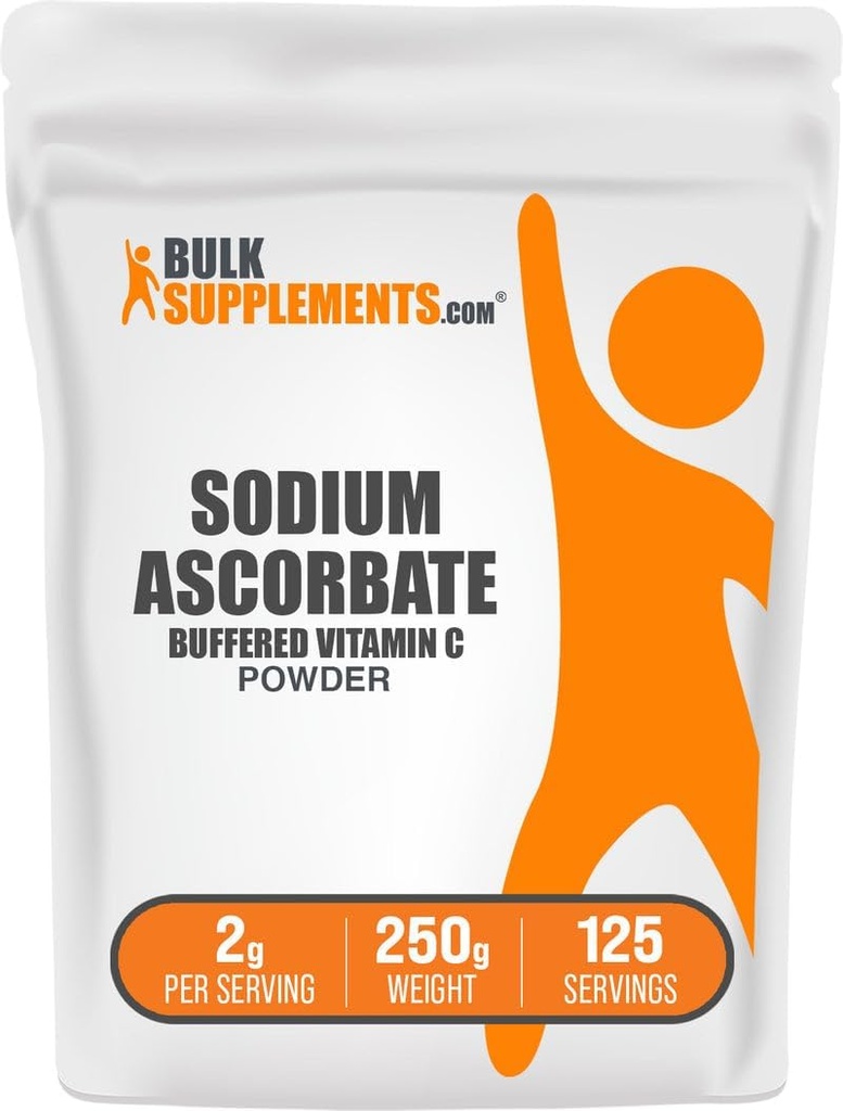 Bulk Ascobate Powders.com Sodium Ascobate Powder - for Immune Support, Sodium Ascobate Vitamin C - 缓冲Vitamin C,Gluten Free,每架服役2g,250g (8.8 oz) (Pack of 1) (英语).