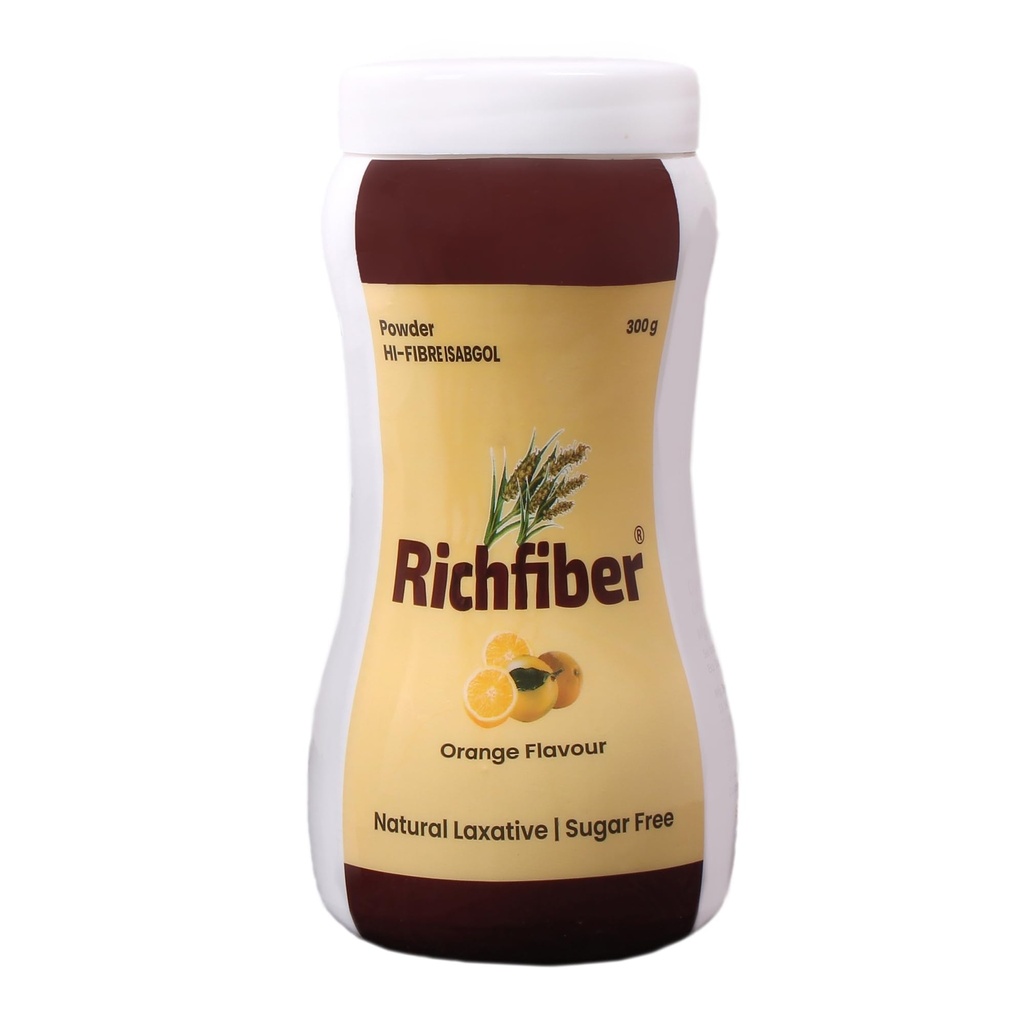 Lignite Richfiber Isabgol Powder (Psyllium Husk) Orange Flavour Sugar Free Fibre Drink 300g