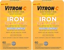 Vitron-C Iron supplement, once Daily, High Potency Iron Plus Vitamin C, Support Red blood Cell Production, Dye Free Tablets, 60 count, 2 Pack
