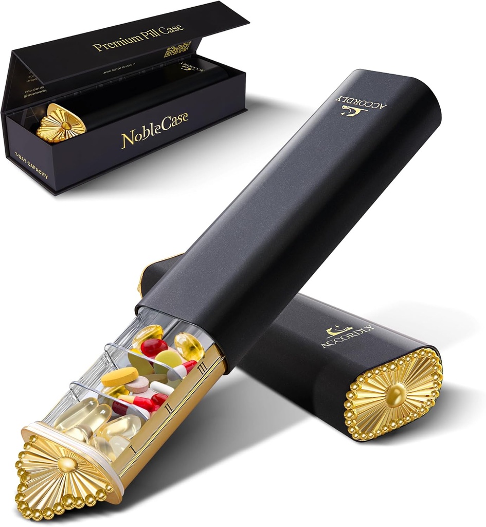 Premium Asteko pilula-antolatzailea, 7 eguneko pilula-zorroa Purse-rako, urrezko aluminiozko pilula-kutxa bitamina, medikuntza, osagarriak, luxuzko ongizatearen oparia