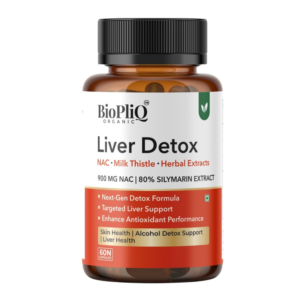 Biopliq Liver Detox Capsules | Internationally Tested & Lab Verified | NAC 900mg + Milk Thistle Extract (80% Silymarin) | Liver Support for Fatty Liver, Alcohol Detox & Digestion | 60 Veg Capsules