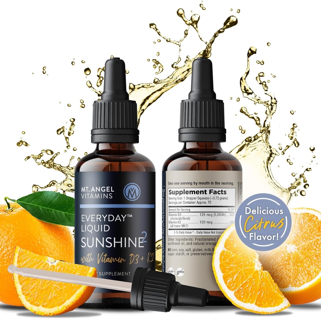 Mt. Angel Vitamine - Vegan Vitamin D3 & K2 Liquid Supplement - 5000 IU D3, Trans MK7 K2 - Glutenfrei, Non-GMO - Perfekt für Erwachsene & Kinder - Ihre tägliche Dosis Sonnenschein | K2 D3 Vitamin Supplement