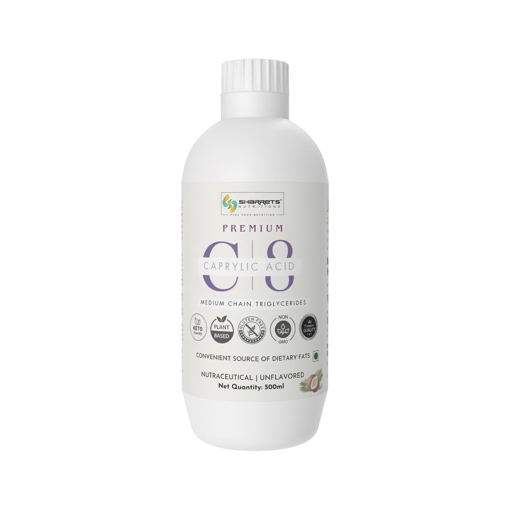Sharrets Premium C8 MCT Oil 500ml | 95% C8 Caprylic Acid & 5% C10 Capric Acid | Pure Coconut Derived MCT Oil | Keto Friendly | Unflavored |