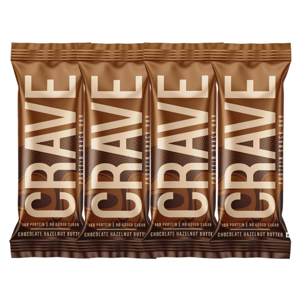 Green Protein Crave Plant Protein Bars Chocolate Hazelnut Butter (Pack of 4) | 15g Protein, Zero Added Sugar, High in Fiber | Crunchy Wafer Bar | Decadent Sugar-Free Chocolate, Creamy Nut Butters | Tastes like a Cheat Meal | 100% Vegetarian & Gluten-Free | No Palm Oil | 200g