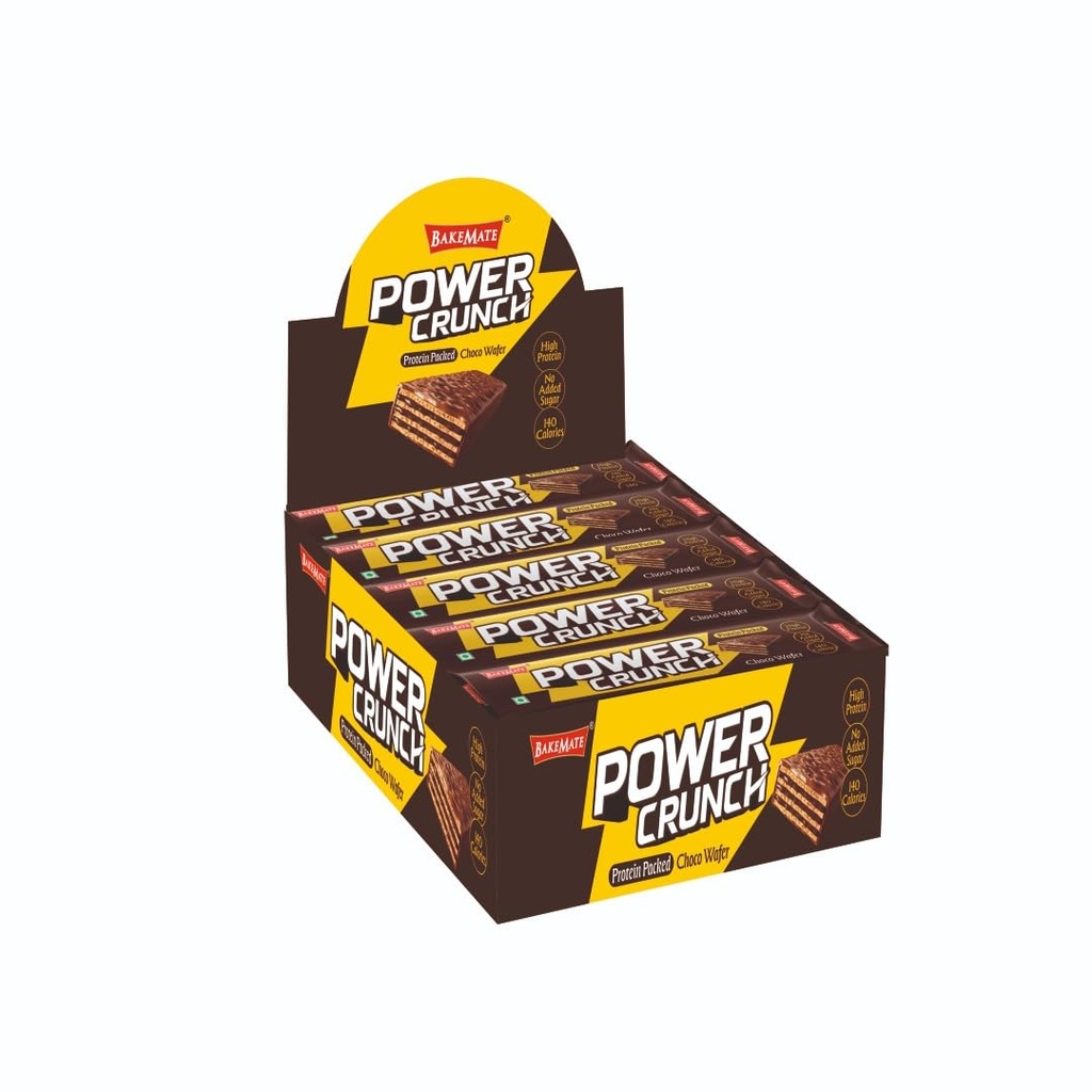 BAKEMATE Power Crunch Chocolate 40g Protein Wafer Bar with No Added Sugar - (Pack of 10) | Hazelnut | High in Protein|Low Sodium|High Fiber|Energy Bars| Crunchy Wafer Bars|100% Vegetarian| 400 Gram
