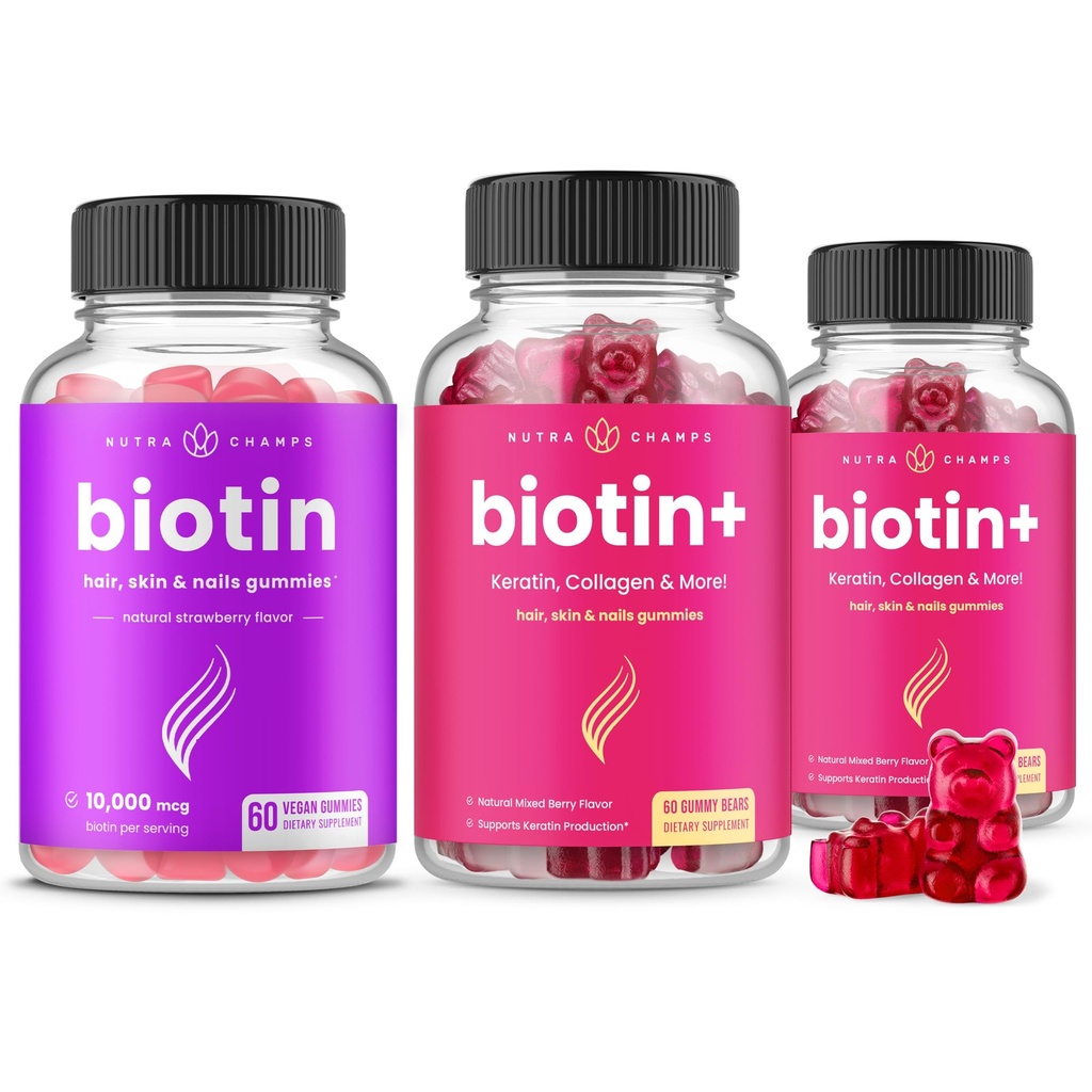 NutraChamps Complete Biotin Bundle for Hair, Skin & Nails. Biotin & Biotin+