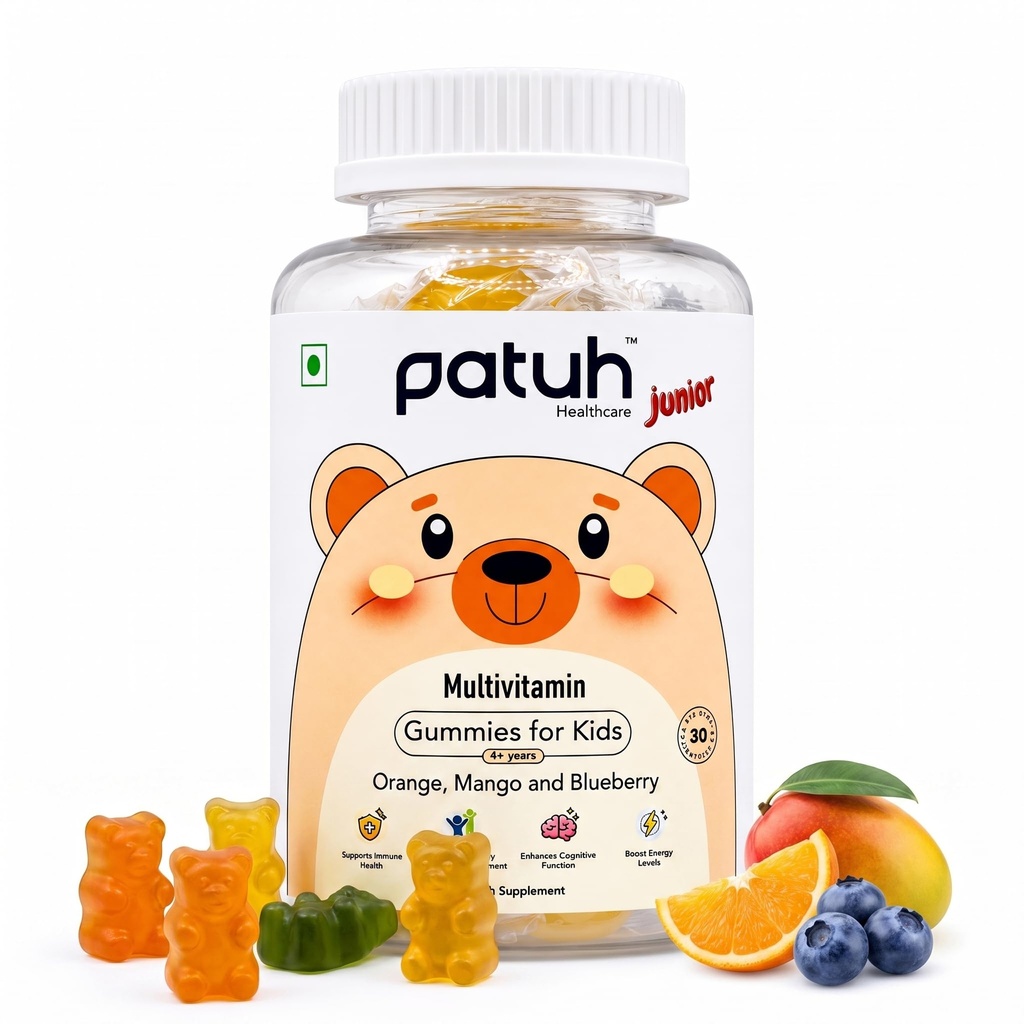 Junior Multivitamin Gummies for Kids (4+ Years), Supports Growth, Immunity & Bone Health, Daily Nutrition Kids Gummies with Blueberry, Orange & Mango Flavours, 100% Veg, 30 Gummies