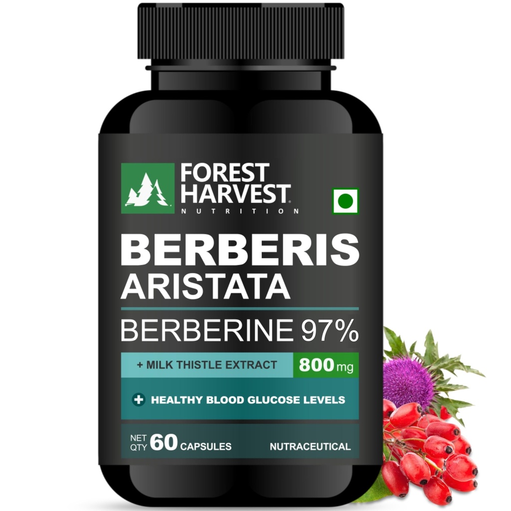 Berberis Aristata (Berberine 97%) with Milk Thistle | 800mg per Serving | 60 Veg Capsules | WHO-GMP, ISO, HACCP Certified